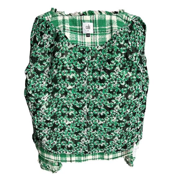 Cabi Size Medium Tweed Green White Black Plaid Jacket Floral Lining 54077 - Picture 4 of 7